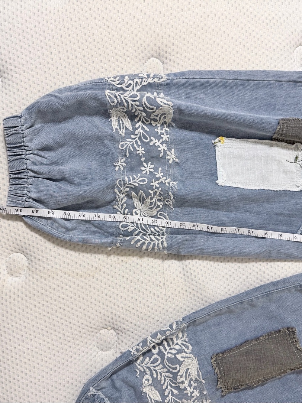 POL Denim Wide-Leg Patchwork Joggers with Olive & Cream Patches - Picture 6 of 7